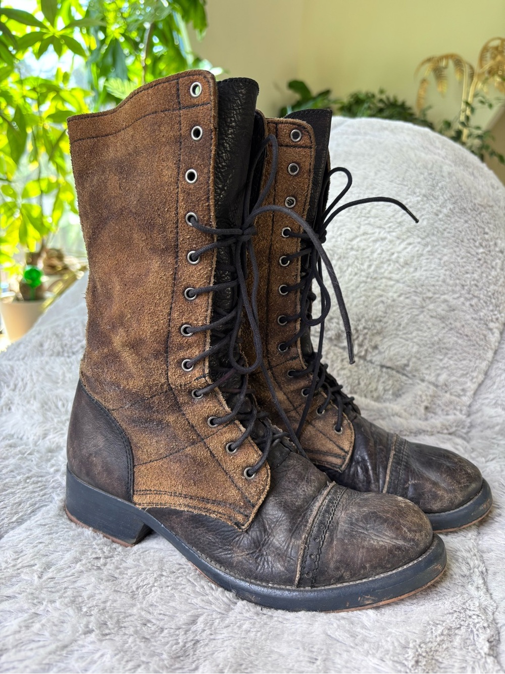 Free People - Vintage Leather & Suede Lace-up Combat Boots